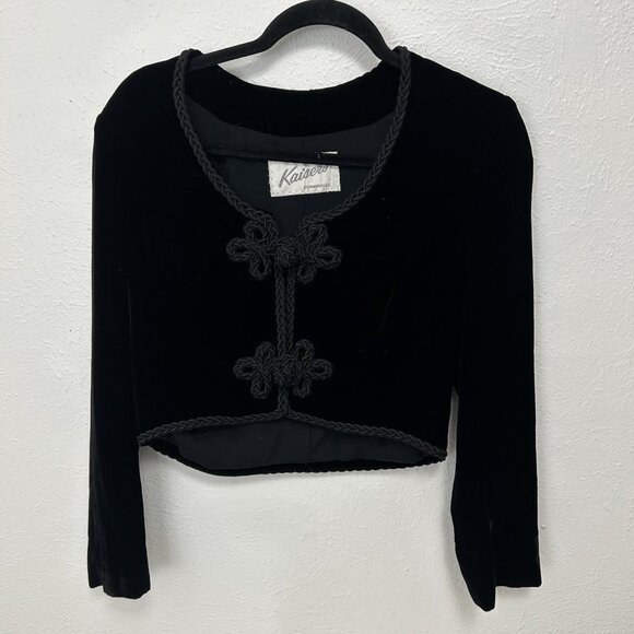 VTG 80s Kaiser Black Cropped Blazer Jacket Bolero Braided Rope Closure XS/S - Picture 1 of 7